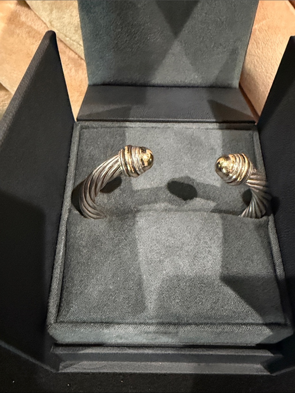 Two-Tone Twisted Cable Cuff Bracelet - Gold & Silver 7mm